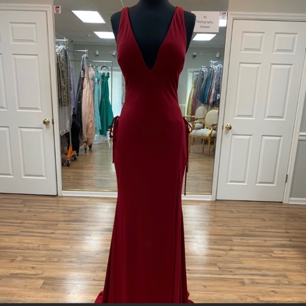 Jovani Red Lace Up Sides Prom Dress